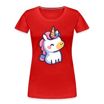 Niedliches Einhorn-Design - skurrile Cartoon-Kunst - Frauen Premium Bio T-Shirt - Rot - Vorne - Mia (176cm)