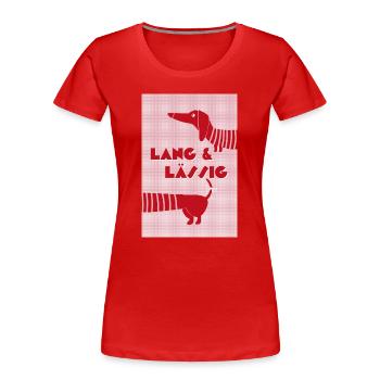 Dackel lang & lässig rot-rosa, Retro-Style - Frauen Premium Bio T-Shirt - Rot - Vorne - Mia (176cm)