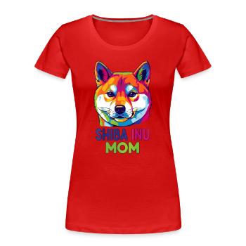 Shiba Inu Mom Portrait Pop Art Maman de chien - T-shirt bio Premium Femme - rouge - Devant - Mia (176cm)
