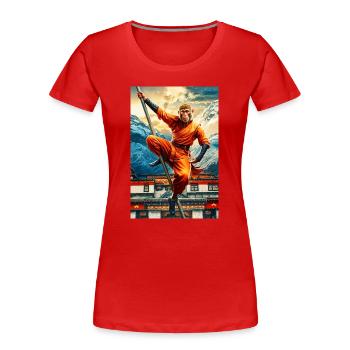 Humanoid Monkey Shaolin Monk - Women's Premium Organic T-Shirt - red - Front - Mia (176cm)