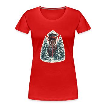 Wachturm-Kunst - Verschneite Kiefern Gelassenheit - Frauen Premium Bio T-Shirt - Rot - Vorne - Mia (176cm)