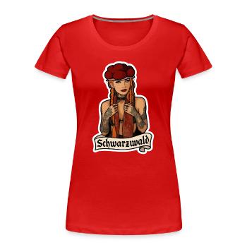 Shelly Schwarzwald – Tattoo Girl mit Bollenhut - Frauen Premium Bio T-Shirt - Rot - Vorne - Mia (176cm)