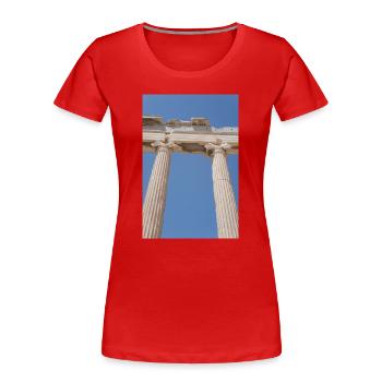 Antike Säulen unter blauem Himmel, Akropolis  - Frauen Premium Bio T-Shirt - Rot - Vorne - Mia (176cm)