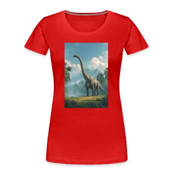 Dino Dawn Longneck - Frauen Premium Bio T-Shirt - Rot - Vorne - Mia (176cm)