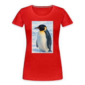 Aquarelle Pingouin au bord de la mer - T-shirt bio Premium Femme - rouge - Devant - Mia (176cm)