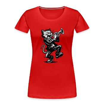 Jazz cat trumpet in rockabilly - Women's Premium Organic T-Shirt - red - Front - Mia (176cm)