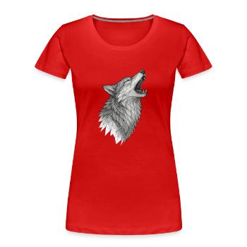 Tête de loup géométrique en hurlement - T-shirt bio Premium Femme - rouge - Devant - Mia (176cm)
