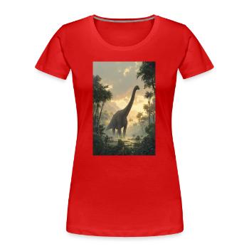 Dinosaurier-Morgendämmerung im Dschungel - Frauen Premium Bio T-Shirt - Rot - Vorne - Mia (176cm)