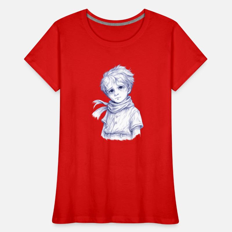 Blauer Bleistiftjunge mit Schal Frauen Premium Bio T-Shirt