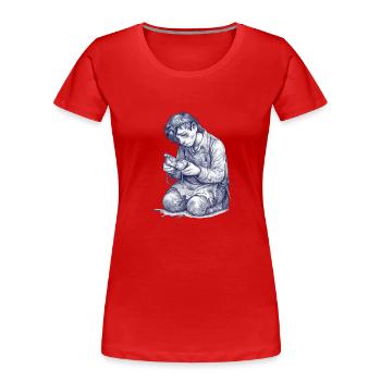 Kneeling Craftsman | Hand Painted Drawing - Women's Premium Organic T-Shirt - red - Front - Mia (176cm)