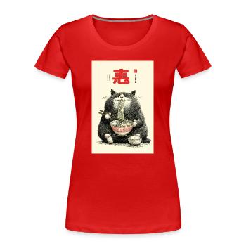 Fortune Cat Noodle Feast - Women's Premium Organic T-Shirt - red - Front - Mia (176cm)