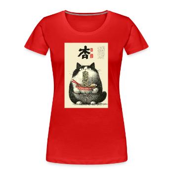 Noodle Cat Ukiyo-e Bowl - Women's Premium Organic T-Shirt - red - Front - Mia (176cm)