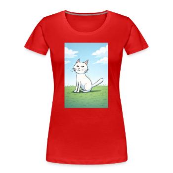 Weiße Katze mit frechen Blick - Frauen Premium Bio T-Shirt - Rot - Vorne - Mia (176cm)