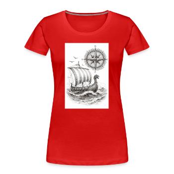 Compass Viking Segelschiff - Frauen Premium Bio T-Shirt - Rot - Vorne - Mia (176cm)