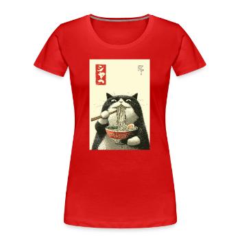 Ramen-Katze im Ukiyo-e-Stil - Frauen Premium Bio T-Shirt - Rot - Vorne - Mia (176cm)