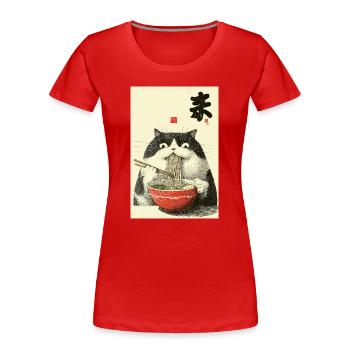 Neko Noodle Cat Ramen Art - Women's Premium Organic T-Shirt - red - Front - Mia (176cm)