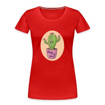 Cactus Hug Art Print - Women's Premium Organic T-Shirt - red - Front - Mia (176cm)