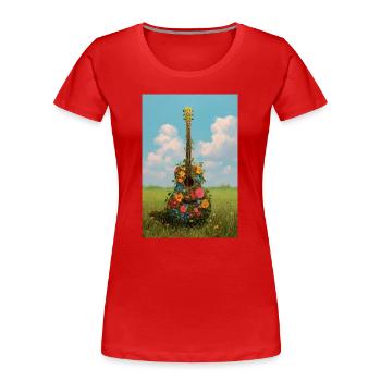 Blumengitarre in Meadow - Frauen Premium Bio T-Shirt - Rot - Vorne - Mia (176cm)