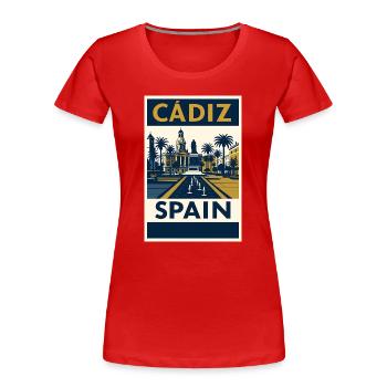 Cádiz Spain – Retro Travel Poster Navy/Gold - Women's Premium Organic T-Shirt - red - Front - Mia (176cm)