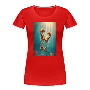 Zwillingsseepferdchen sonnenbeschienen unter Wasser - Frauen Premium Bio T-Shirt - Rot - Vorne - Mia (176cm)