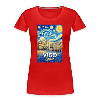 Vigo Spain - Frauen Premium Bio T-Shirt - Rot - Vorne - Mia (176cm)