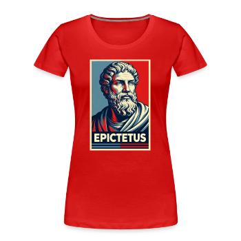 Epiktet Stoic Sage Retro Pop Art Poster - Frauen Premium Bio T-Shirt - Rot - Vorne - Mia (176cm)