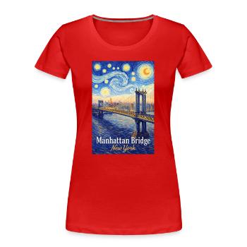 Manhattan Bridge in Star Swirl Style - Women's Premium Organic T-Shirt - red - Front - Mia (176cm)