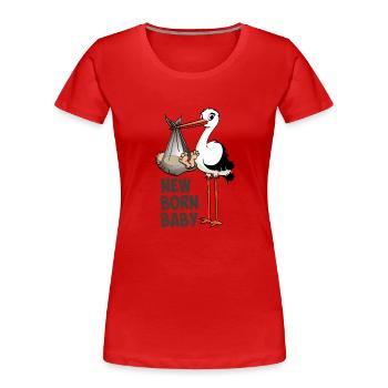 "Neugeborenes Baby" Der Storch mit dem Baby - Frauen Premium Bio T-Shirt - Rot - Vorne - Mia (176cm)