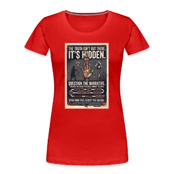 Vérités cachées : Poster rétro de conspiration - T-shirt bio Premium Femme - rouge - Devant - Mia (176cm)