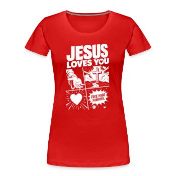 Jesus Loves You Faith Comic - Women's Premium Organic T-Shirt - red - Front - Mia (176cm)