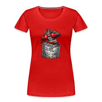 Gorille boxeur sortant du baril - T-shirt bio Premium Femme - rouge - Devant - Mia (176cm)