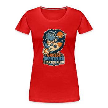 Dino Astronaut – Große Abenteuer starten klein - Frauen Premium Bio T-Shirt - Rot - Vorne - Mia (176cm)
