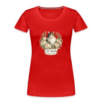 CAT_mom_Bloom - Frauen Premium Bio T-Shirt - Rot - Vorne - Mia (176cm)