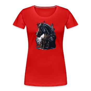 Springer Schach Pferd - Frauen Premium Bio T-Shirt - Rot - Vorne - Mia (176cm)