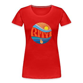 Rita Chemise Vintage Sunset Rita Groovy Tie Dye - T-shirt bio Premium Femme - rouge - Devant - Mia (176cm)