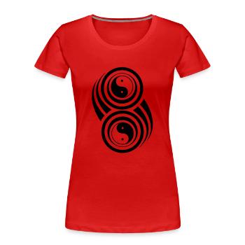 ying yang, yin, yang, Stammes-, Form-, Ernte-, - Frauen Premium Bio T-Shirt - Rot - Vorne - Mia (176cm)