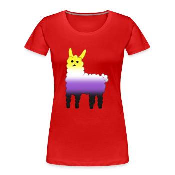 Llama Non binaire - T-shirt bio Premium Femme - rouge - Devant - Mia (176cm)