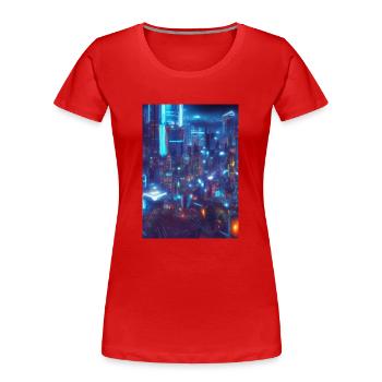 Cool Japanese Techno Cat In Japan Neon City - Frauen Premium Bio T-Shirt - Rot - Vorne - Mia (176cm)