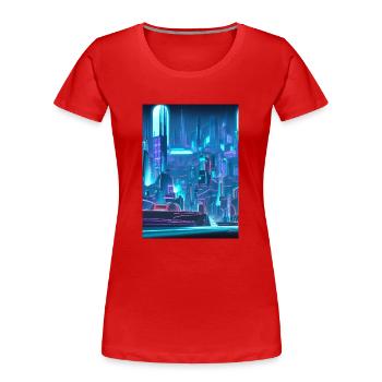 Cool Japanese Techno Cat In Japan Neon City - Frauen Premium Bio T-Shirt - Rot - Vorne - Mia (176cm)
