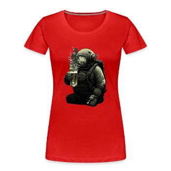 Gloomy Deep Sea Diver with Beer Illustration - Women's Premium Organic T-Shirt - red - Front - Mia (176cm)