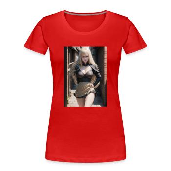 Woman in a alley, town,Generated AI - Frauen Premium Bio T-Shirt - Rot - Vorne - Mia (176cm)