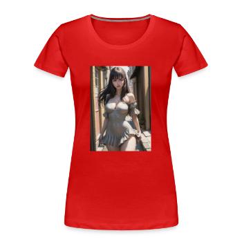 Woman in a alley, town,Generated AIw - Frauen Premium Bio T-Shirt - Rot - Vorne - Mia (176cm)