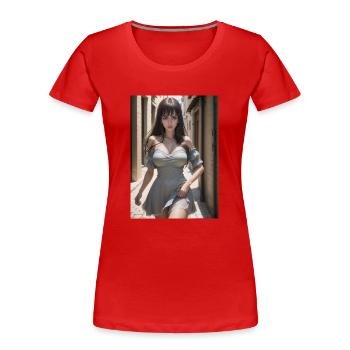 Woman in a alley, town,Generated AI - Frauen Premium Bio T-Shirt - Rot - Vorne - Mia (176cm)