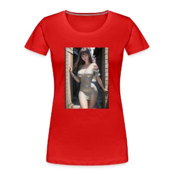Woman in a alley, town,Generated AI - Frauen Premium Bio T-Shirt - Rot - Vorne - Mia (176cm)