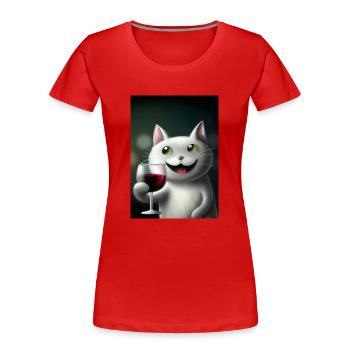 Katze mit Wein - Frauen Premium Bio T-Shirt - Rot - Vorne - Mia (176cm)