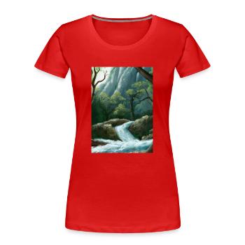 Forest River Wasserfall - Frauen Premium Bio T-Shirt - Rot - Vorne - Mia (176cm)