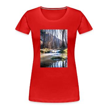 Forest River Wasserfall - Frauen Premium Bio T-Shirt - Rot - Vorne - Mia (176cm)