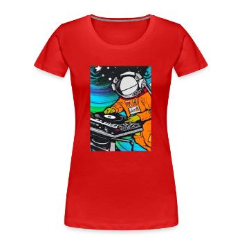 Astronaut DJ im Weltraum - Frauen Premium Bio T-Shirt - Rot - Vorne - Mia (176cm)