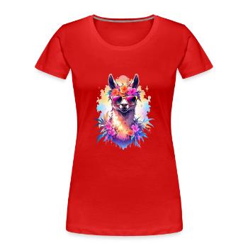 Lama - Frauen Premium Bio T-Shirt - Rot - Vorne - Mia (176cm)