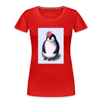 Pinguin mit niedlicher rosa Mütze - Frauen Premium Bio T-Shirt - Rot - Vorne - Mia (176cm)